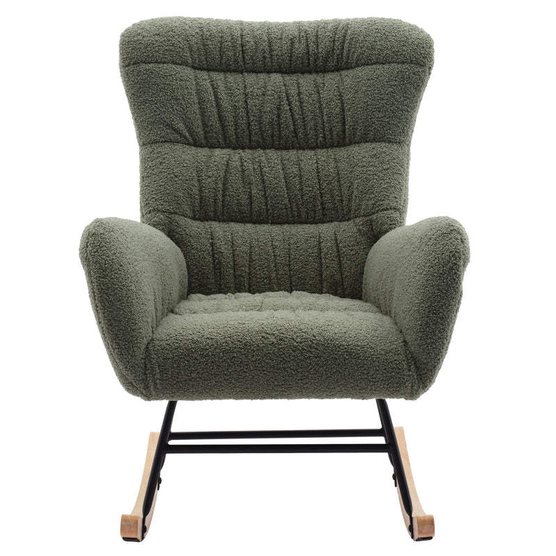 Supfirm Nursery Rocking Chair, Teddy Upholstered Glider Rocker, Rocking Accent Chair with High Backrest, Comfy Rocking Accent Armchair for Living Room, Bedroom, Offices, GREEN