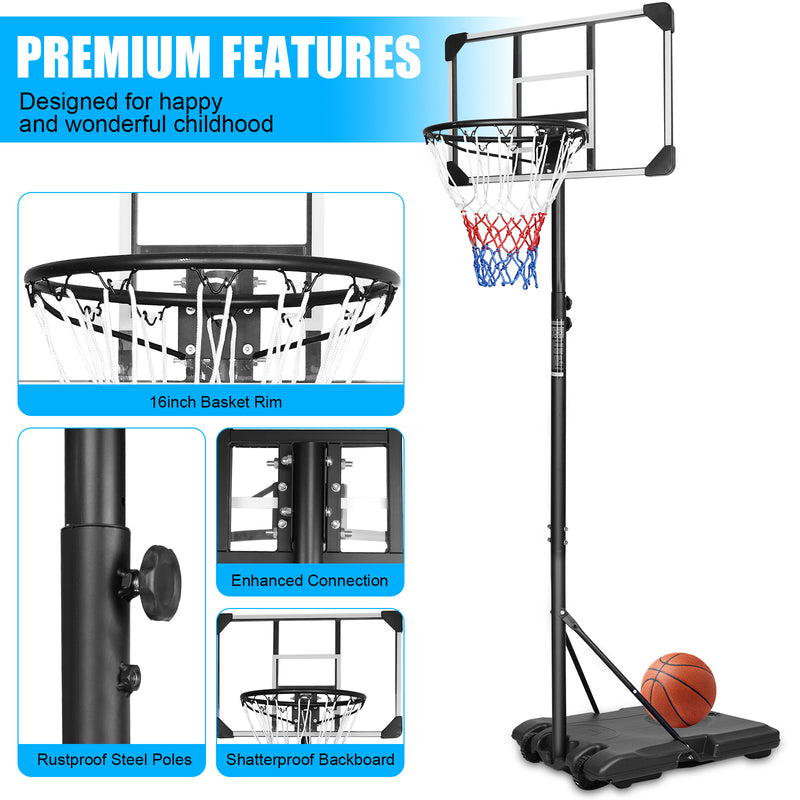 Supfirm Teenagers Youth Height Adjustable 5.6 to 7ft Basketball Hoop 28 Inch Backboard Portable Basketball Goal System with Stable Base and Wheels, use for Indoor Outdoor