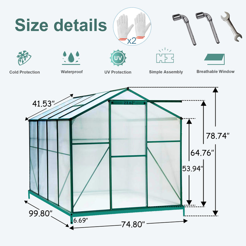 Supfirm Polycarbonate Greenhouse,6'x 8' Heavy Duty Walk-in Plant Garden Greenhouse for Backyard/Outdoor