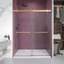 Supfirm 44'' - 48'' W x 76'' H Double Sliding Frameless Shower Door With 3/8 Inch (10mm) Clear Glass in Brushed Gold