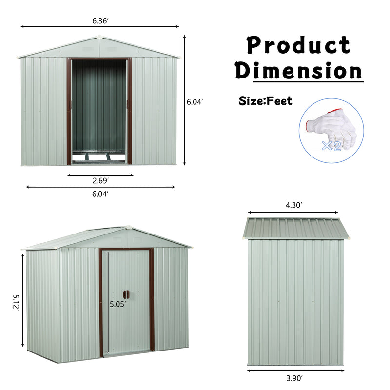 Supfirm RY-SDYX56-W 6ft x 5ft Outdoor Metal Storage Shed White