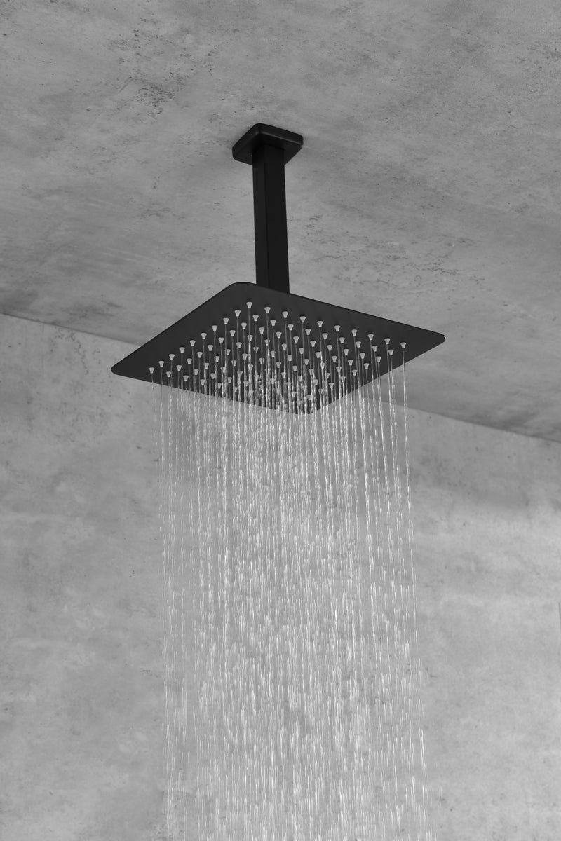 Supfirm 10 Inches Matte Black Shower Set System Bathroom Luxury Rain Mixer Shower Combo Set Ceiling Mounted Rainfall Shower Head Faucet (Contain Shower Faucet Rough-In Valve Body and Trim)