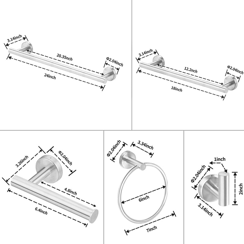 Supfirm 6 Piece Stainless Steel Bathroom Towel Rack Set Wall Mount