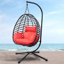 Supfirm Outdoor Rattan Hanging Oval Egg Chair in Stock, 37"Lx35"Dx78"H (Red)