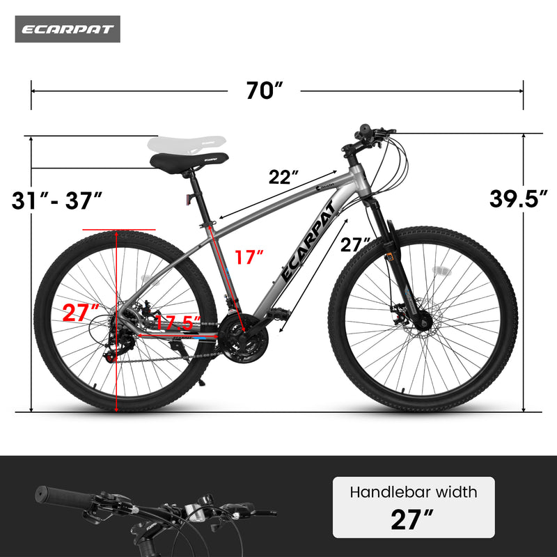 Supfirm A2757 27 inch Mountain Bike 21 Speeds, Suspension Fork, Aluminum Frame Disc-Brake for Men Women Mens MTB Bicycle Adlut Bike