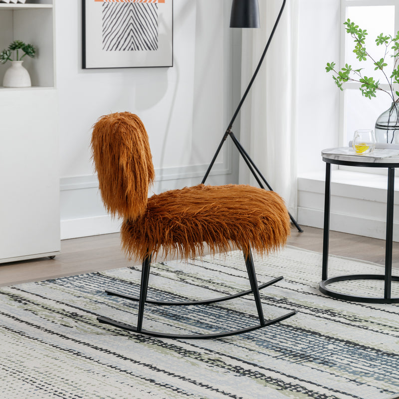 Supfirm 25.2'' Wide Faux Fur Plush Nursery Rocking Chair, Baby Nursing Chair with Metal Rocker, Fluffy Upholstered Glider Chair, Comfy Mid Century Modern Chair for Living Room, Bedroom (Caramel)