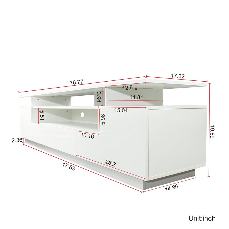 Modern White TV Stand, 20 Colors LED TV Stand w/Remote Control Lights - Supfirm