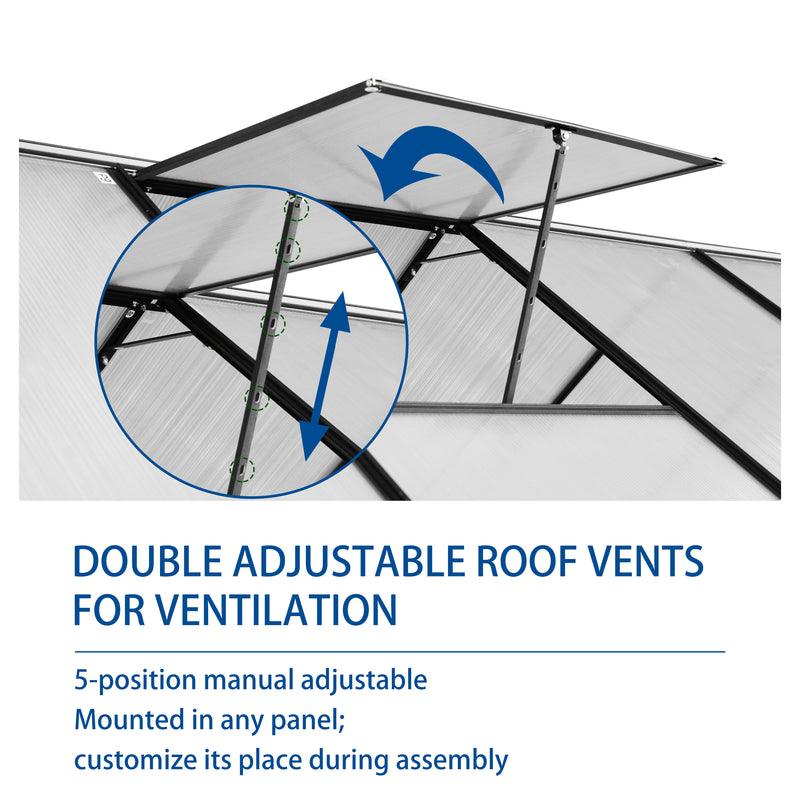Supfirm 6x12 FT Polycarbonate Greenhouse Raised Base and Anchor Aluminum Heavy Duty Walk-in Greenhouses for Outdoor Backyard in All Season,Black