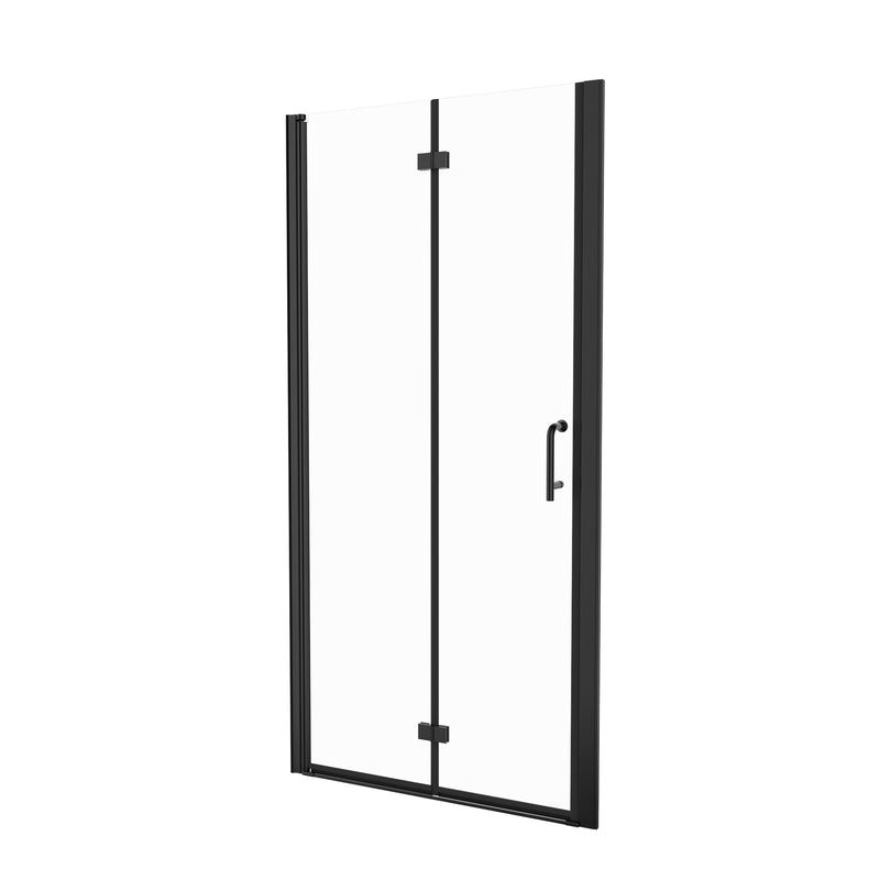 Supfirm 36-37.5" W x 72" H Black Pivot Bifold Shower Door,Frameless Folding Glass Shower Door with 1/4 in Thick Clear SGCC Tempered Glass,Matte Black Finish Shower Doors,Installed Left or Right