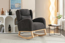 Supfirm 049-Teddy Fabric Rocking Chair With Packet Wood Legs,Dark Gray