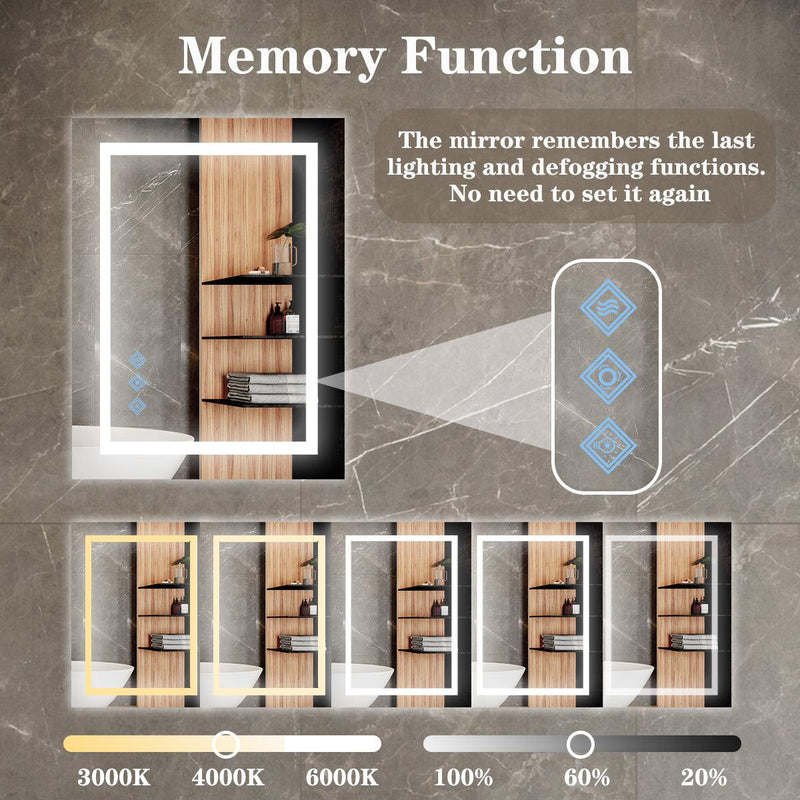 32x24inch Glossy Brushed Silver 3000-6000K LED Bathroom Mirror With Lights,Anti-Fog Dimmable Lighted Wall Mounted Vanity Mirror Master Bath Modern Makeup(Only mirrors, not cabinets)Horizontal&Vertical - Supfirm