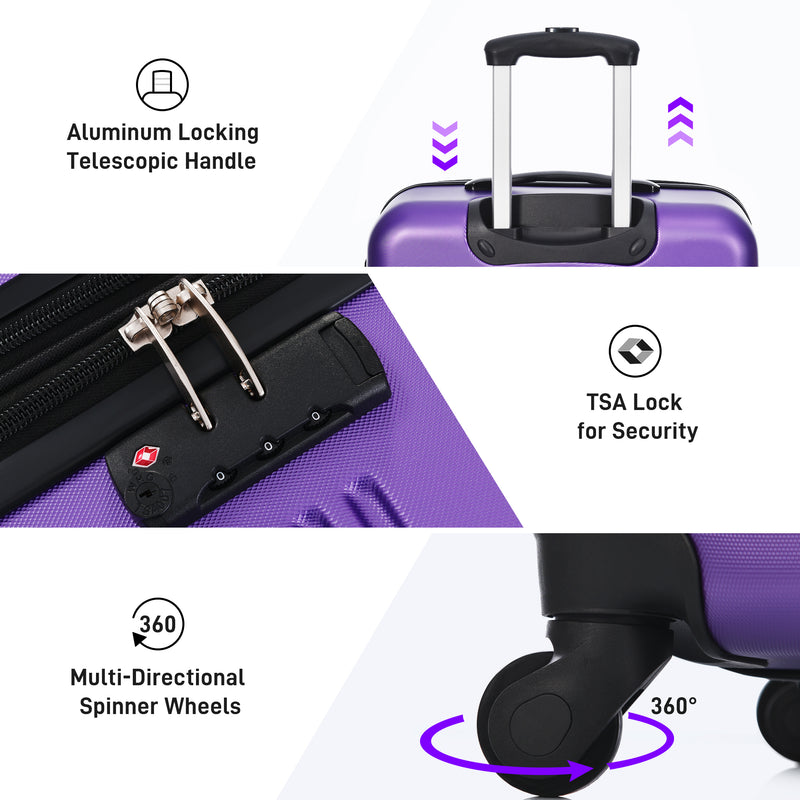 Supfirm Hardshell Luggage Sets 2Pcs + Bag Spinner Suitcase with TSA Lock Lightweight 20" + 24"