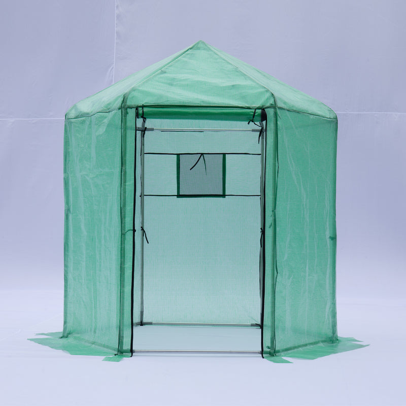 Supfirm Walk-in Greenhouse Hexagonal Upgrade Reinforced Frame Heavy Duty Plastic Greenhouse Reinforced Thickened Waterproof Insulation(6.9*7.5 ft)