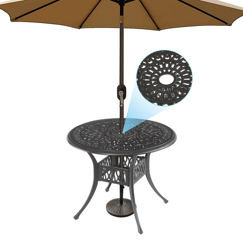 5PCS Outdoor Furniture Dining Table Set All-Weather Cast Aluminum Patio Furniture Includes 1 Round Table and 4 Chairs with Umbrella Hole for Patio Garden Deck, Lattice Weave Design,BLACK COLOR - Supfirm