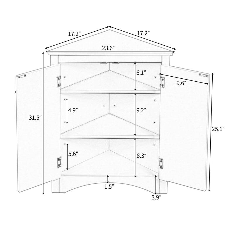 Supfirm White Marble Triangle Bathroom Storage Cabinet with Adjustable Shelves, Freestanding Floor Cabinet for Home Kitchen