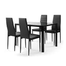 5 Pieces Dining Table Set for 4,Kitchen Room Tempered Glass Dining Table ,4 Faux Leather Chairs ,Black - Supfirm