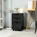 Supfirm 3 Drawer Office Storage Cabinet, Under Desk Cabinet with Wheels, Black Wood Grain