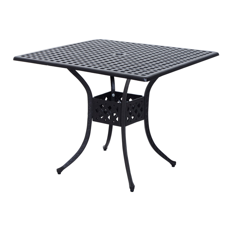 Supfirm 36" Square Patio Dining Table with 2" Dia Umbrella Hole, Cast Aluminum Outdoor Dining Table, Outdoor Bistro Table for Garden, Backyard, Porch, Black