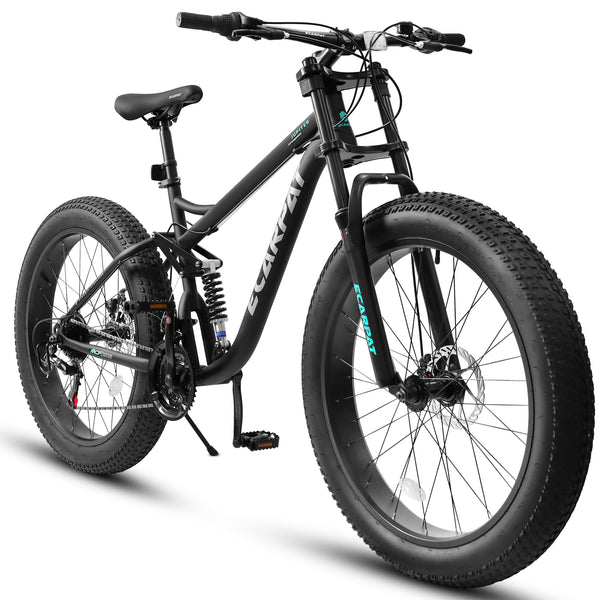 Supfirm A26309  26 inch Mountain Bike,Full-Suspension 21 Speeds Drivetrain with Disc-Brake MTB Bicycle, 26*4" Fat tire Bike for Men or Women.