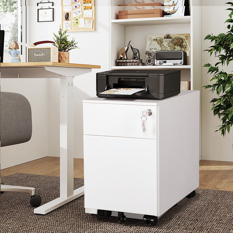 Supfirm 2 Drawer Mobile File Cabinet with Lock Metal Filing Cabinet for Legal/Letter/A4/F4 Size, Fully Assembled Include Wheels, Home/Office Design,White