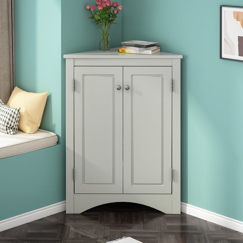 Supfirm Grey Triangle Bathroom Storage Cabinet with Adjustable Shelves, Freestanding Floor Cabinet for Home Kitchen