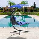 Supfirm Hanging Chaise Lounger with Removable Canopy, Outdoor Swing Chair with Built-in Pillow, Hanging Curved Chaise Lounge Chair Swing for Patio Porch Poolside, Hammock Chair with Stand (Navt)