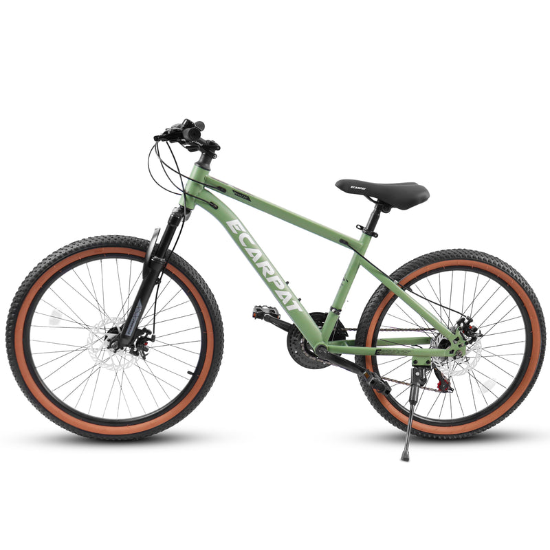 Supfirm A24301 Ecarpat Mountain Bike 24 Inch Wheels, 21-Speed Mens Womens Trail Commuter City Mountain Bike, Carbon steel Frame Disc Brakes Thumb Shifter Front Fork Bicycles