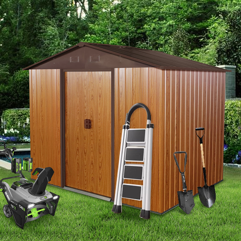 Supfirm 6ft x 8ft Outdoor Metal Storage Shed with Metal Floor Base