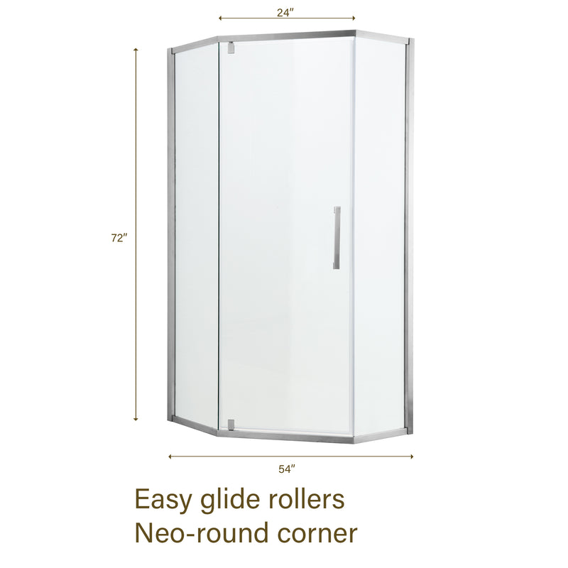 Supfirm Shower Door 34-1/8" x 72" Semi-Frameless Neo-Angle Hinged Shower Enclosure, Chrome