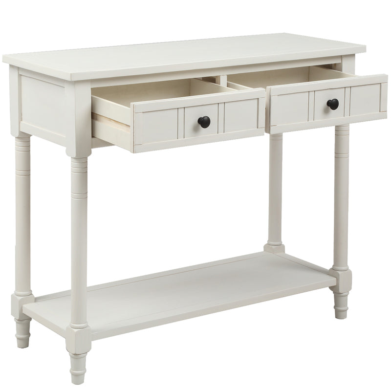 Supfirm TREXM Daisy Series Console Table Traditional Design with Two Drawers and Bottom Shelf (Ivory White)