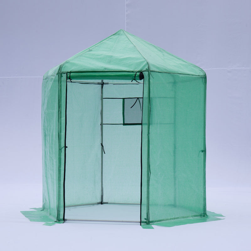 Supfirm Walk-in Greenhouse Hexagonal Upgrade Reinforced Frame Heavy Duty Plastic Greenhouse Reinforced Thickened Waterproof Insulation(6.9*7.5 ft)