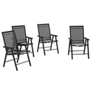 Supfirm Set of 4 Patio Folding Chairs, Stackable Outdoor Sling Patio Dining Chairs with Armrests for Lawn, Camping, Dining, Beach, Metal Frame, No Assembly, Black