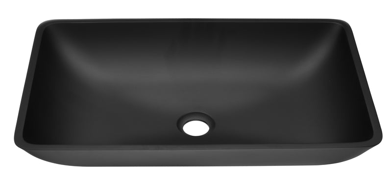 Supfirm 14.38" L -22.25" W -4-3/8 in. H Matte Shell  Glass Rectangular Vessel Bathroom Sink in Black with  Faucet and Pop-Up Drain in Matte Black