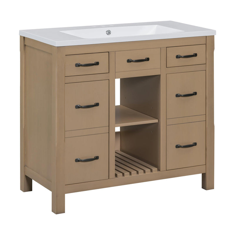 36''Bathroom Vanity with Undermount Sink,Modern Bathroom Storage Cabinet with 2 Drawers and 2 Cabinets,Solid Wood Frame Bathroom Cabinet - Supfirm