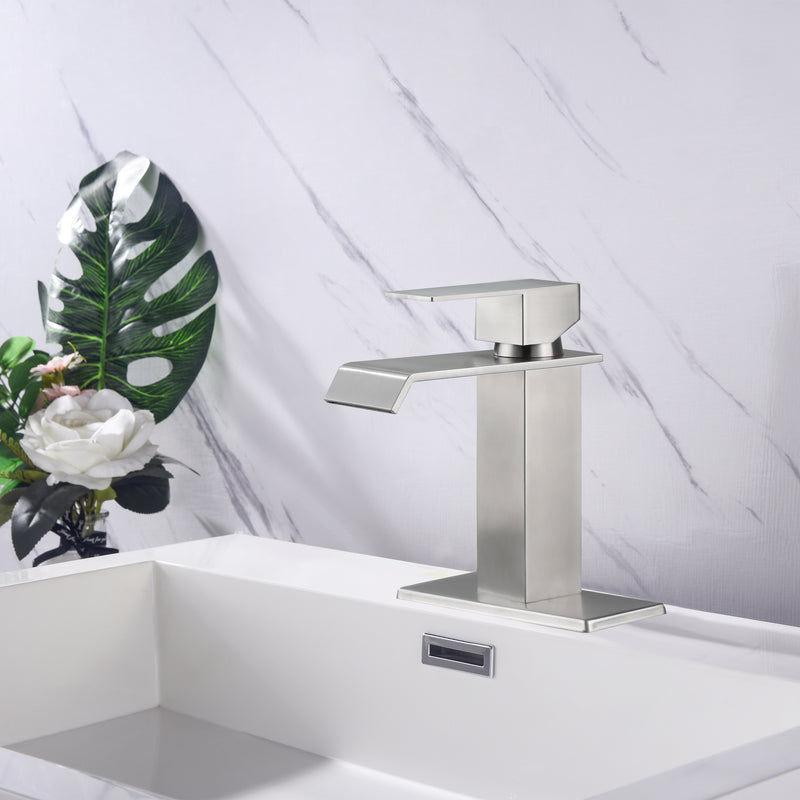 Supfirm Waterfall Spout Bathroom Faucet,Single Handle Bathroom Vanity Sink Faucet