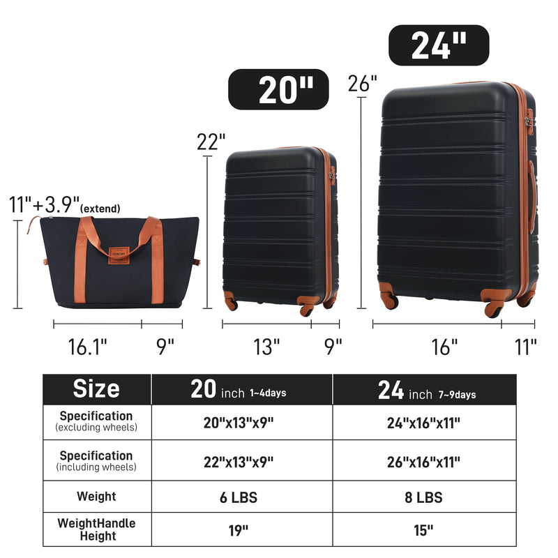 Supfirm Hardshell Luggage Sets 2Pcs + bag Spinner Suitcase with TSA Lock Lightweight 20" + 24"