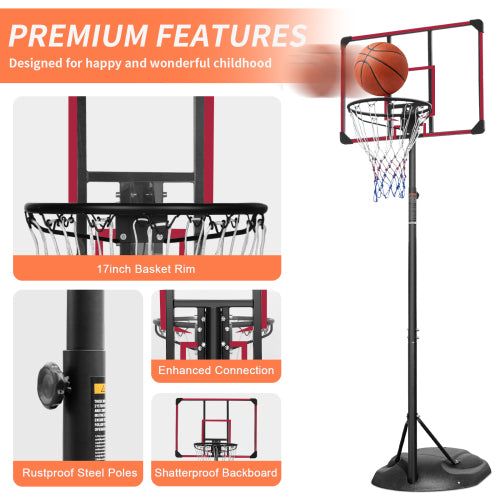 Supfirm Portable Basketball Hoop Adjustable 7.5ft - 9.2ft with 32 Inch Backboard for Youth Adults Indoor Outdoor Basketball Goal Red