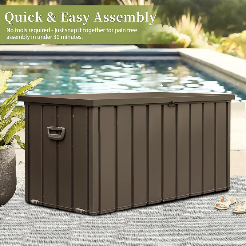 Supfirm 150 Gallon Outdoor Storage Deck Box Waterproof, Large Patio Storage Bin for Outside Cushions, Throw Pillows, Garden Tools, Lockable (Dark Brown)