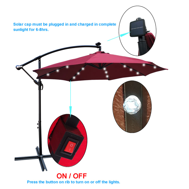 Supfirm 10 ft Outdoor Patio Umbrella Solar Powered LED Lighted Sun Shade Market Waterproof 8 Ribs Umbrella with Crank and Cross Base for Garden Deck Backyard Pool Shade Outside Deck Swimming Pool