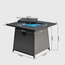 Supfirm 32 Inch Propane Fire Pits Table with Blue Glass Ball,50,000 BTU Outdoor Wicker Fire Table with ETL-Certified,2-in-1 Square Steel Gas Firepits (Dark Gray)