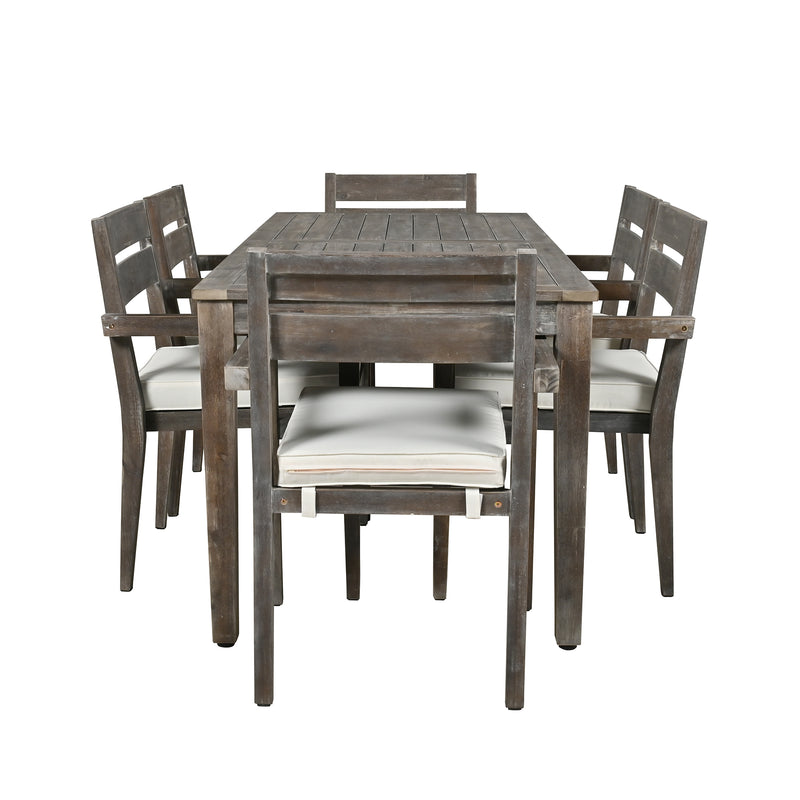 Supfirm U_Style  Acacia Wood Outdoor Dining Table And Chairs Suitable For Patio, Balcony Or Backyard