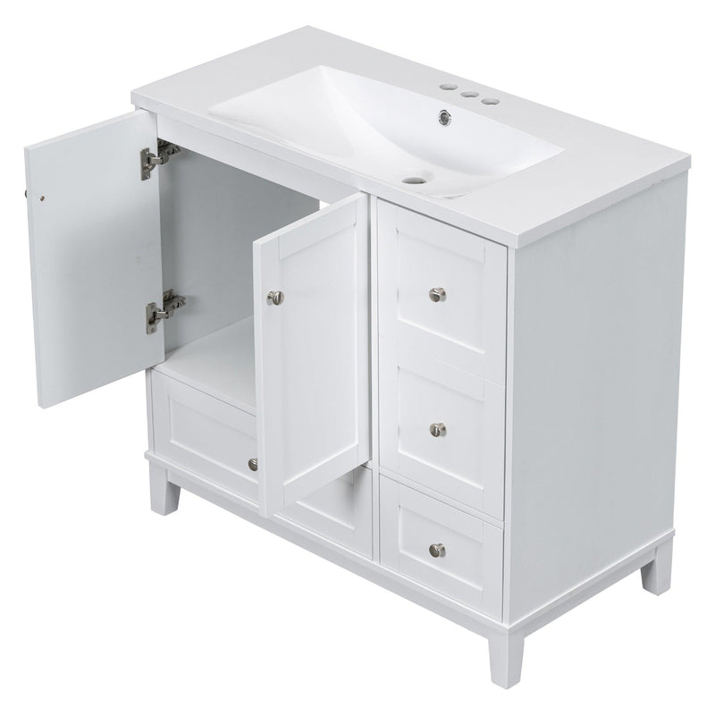 Supfirm 36 Inch Modern Bathroom Vanity with USB Charging, Two Doors and Three Drawers Bathroom Storage Vanity Cabinet, Small Bathroom Vanity cabinet with single sink , White & Gray Blue - Faucets Not Included - Supfirm