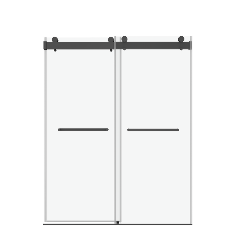 Supfirm 60" W x 76" H Double Sliding Frameless Soft-Close Shower Door with Premium 3/8 Inch (10mm)  Thick Tampered Glass in Matte Black Stainless Steel 22D02-60MB