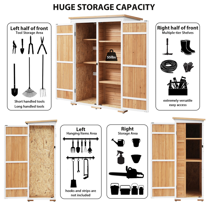 Supfirm [Video Provided] TOPMAX Outdoor 5.5ft Hx4.1ft L Wood Storage Shed, Garden Tool Cabinet with Waterproof Asphalt Roof, Four Lockable Doors, Multiple-tier Shelves, Natural