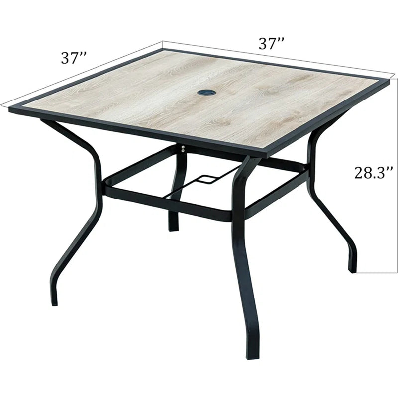 Supfirm Outdoor Patio Dining Table Square Metal Table with Umbrella Hole and Wood-Look Tabletop for Porch,Garden,Backyard,Balcony(1 Table)