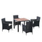 Supfirm EELIFEE 5 piece Outdoor Patio Wicker Dining Set Patio Wicker Furniture Dining Set w/Acacia Wood Top Black Wicker + Creme Cushion