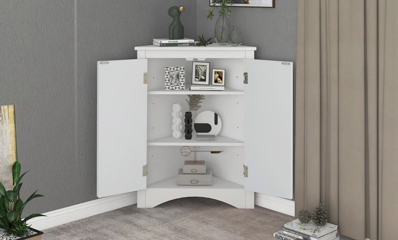 Supfirm White Triangle Bathroom Storage Cabinet with Adjustable Shelves, Freestanding Floor Cabinet for Home Kitchen