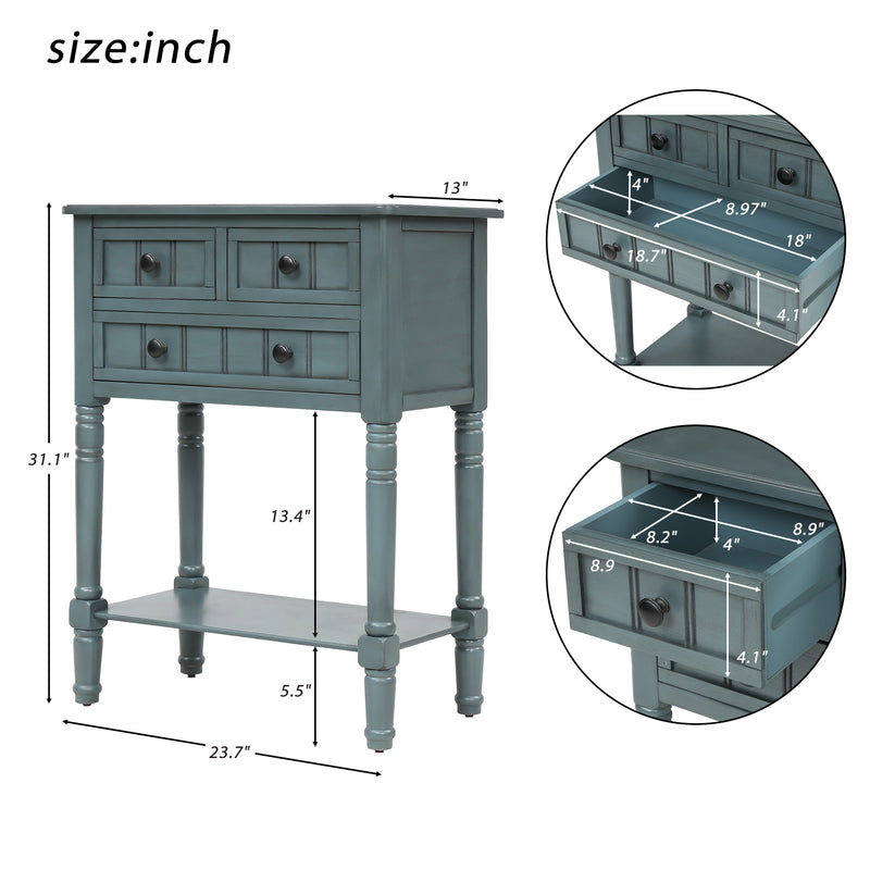 Supfirm TREXM Narrow Console Table, Slim Sofa Table with Three Storage Drawers and Bottom Shelf for Living Room, Easy Assembly (Navy)