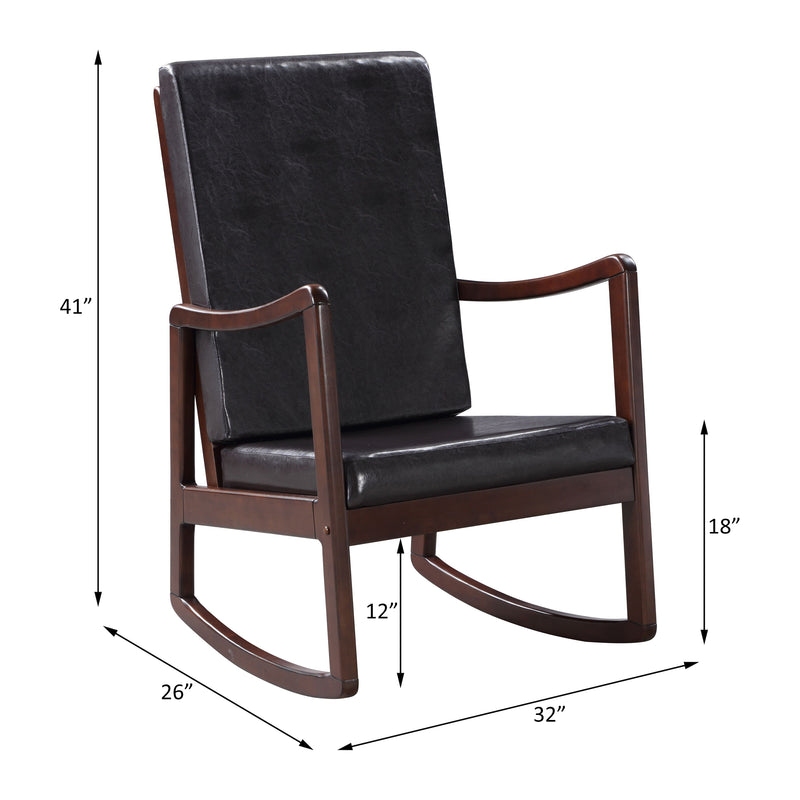 Supfirm ACME Raina Rocking Chair, Dark Brown PU & Espresso Finish 59935