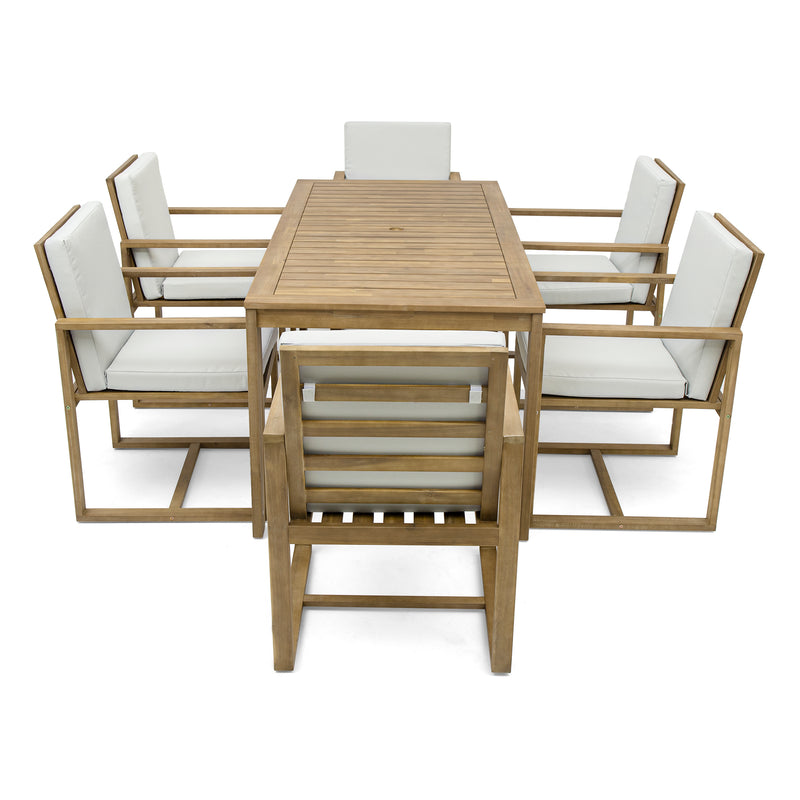 Supfirm Patio Dining Set Outdoor Dining Table and Chair Set with  and Removable Cushions for Patio, Backyard, Garden, Light Teak